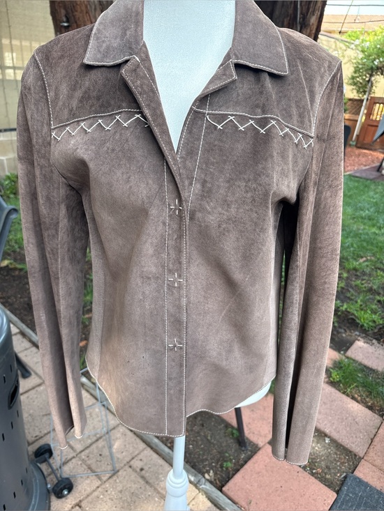BCBGMaxAzria Jackets & Blazers - BCBG Max Azria Brown Suede Leather Western Shirt Jacket Size M